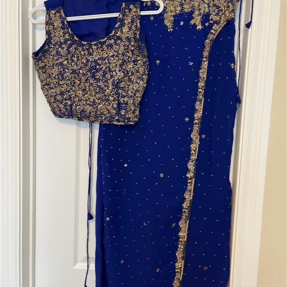 Elegant Blue and Gold Women's Lehenga